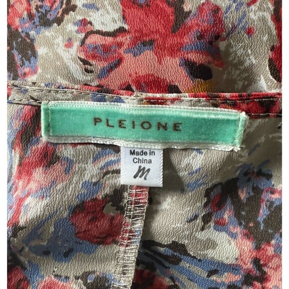 Pleione Multicolored Floral V-Neck Short Sleeve Snap Closure Top Women's M - Picture 8 of 10